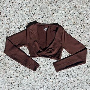 Amazon Essentials Chocolate Brown Long Sleeve Crop Top